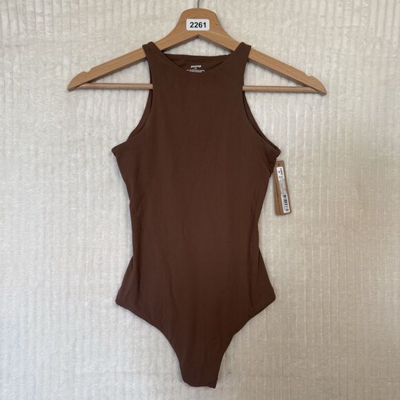 NWT SKIMS Fits Everybody High Neck Bodysuit Jasper Brown Size XXS MSRP $60 - Picture 5 of 6